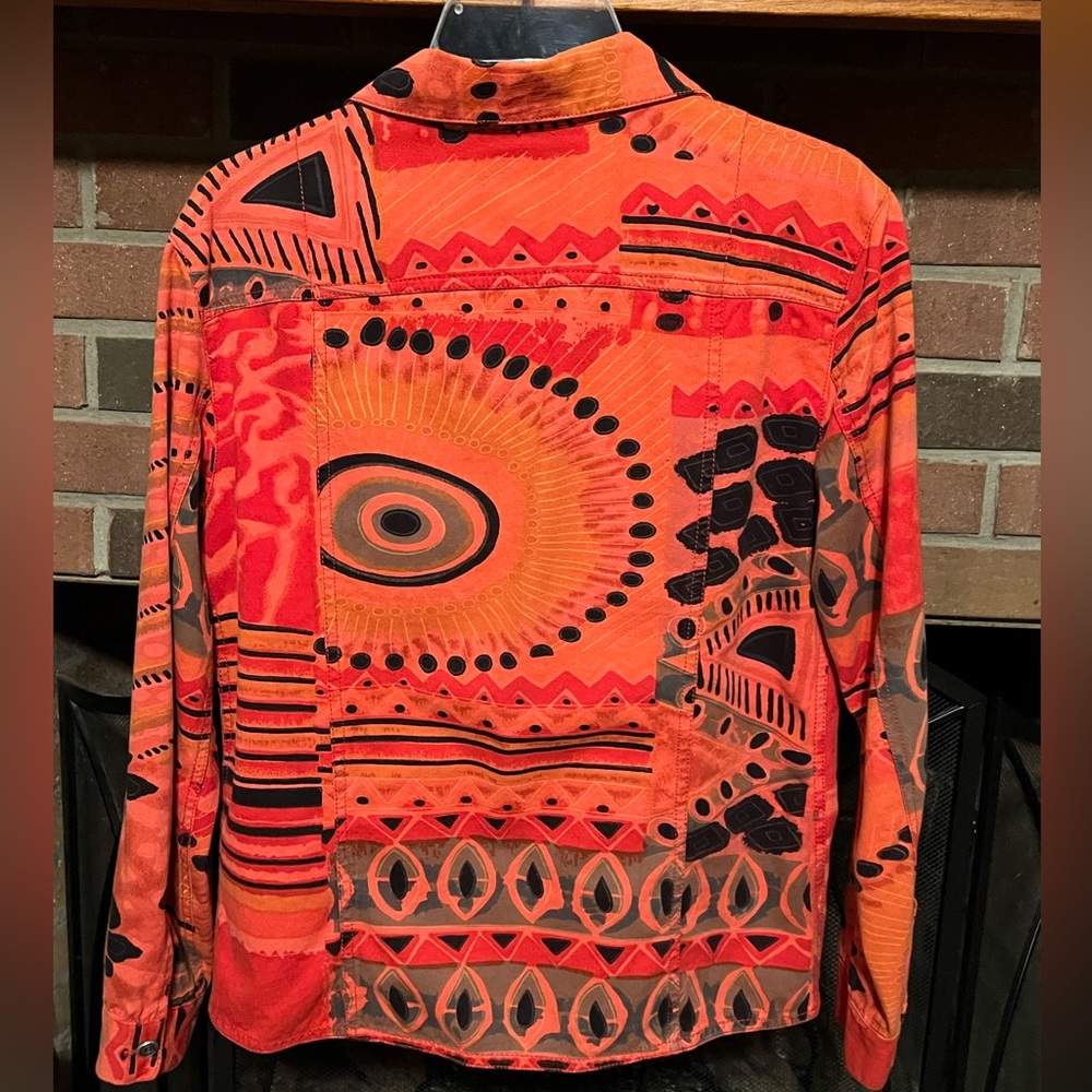 Sz XS Chico’s y2k Vintage FUNKY Abstract Coral Shirt Shacket